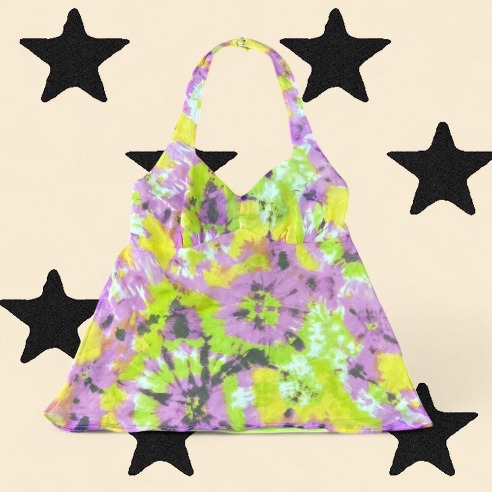 ★ I.N.C 100% Silk Y2K Tie Dye Halter Top ★